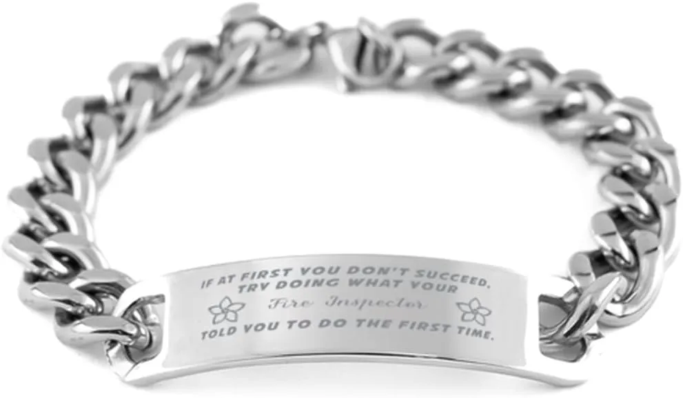 GIFTVILLE & SURPRISE Fire Inspector Bracelet, If at first you don't succeed, try doing what your athletic trainer told you to do the first time., Cuban Link Chain Necklace, Fire Inspector Gifts