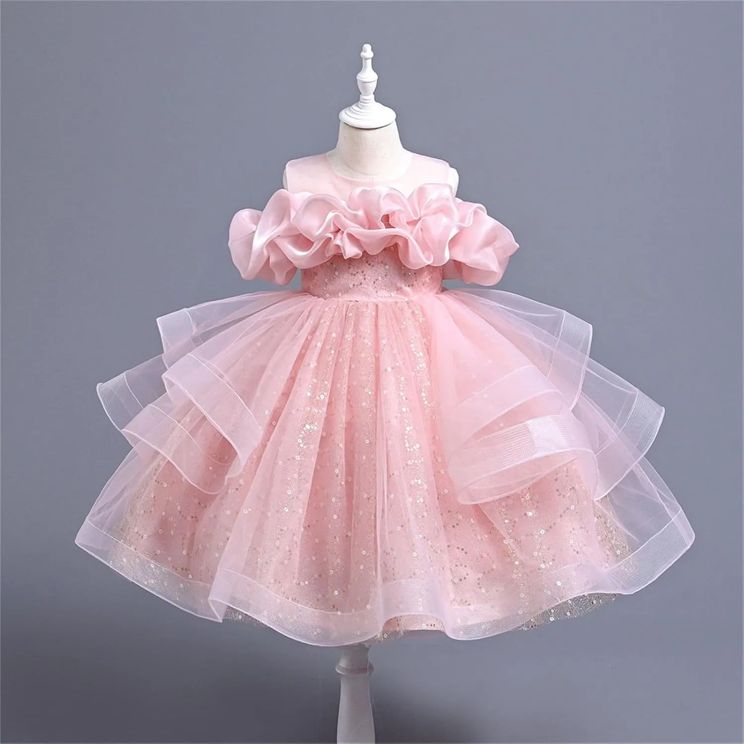 Girls Cold Shoulder Prom Gowns Wedding Part𝐲 Dresses Sequine Tulle Tutu Princess Dress Pageant Evening Gown