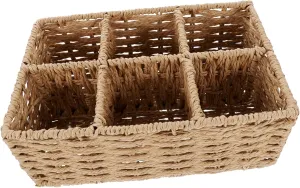 GLEAVI Divided Wicker Storage Box Section Basket Organizer Six Compartment Bin for