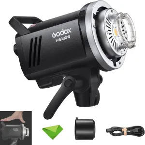 Godox MS300V 300W Studio Flash 5800±200K 0.1~1.8S Recycle Time with LED Modeling Lamp LED Light Strobe Flash Monolight for Studio, Portrait, Commerce Photography, etc (MS300 Upgraded Version)