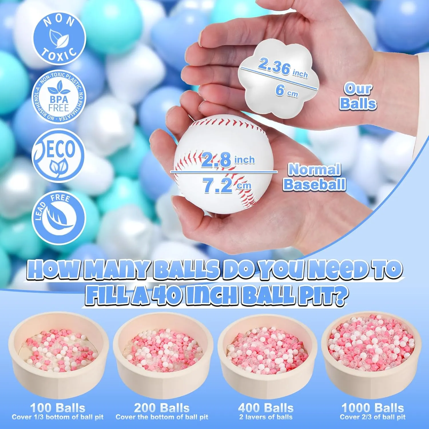GOGOSO Ball Pit Balls 100 with Flower Heart Shape for Baby Toddler Boys Girl Kids Birthday, Tent,Slides