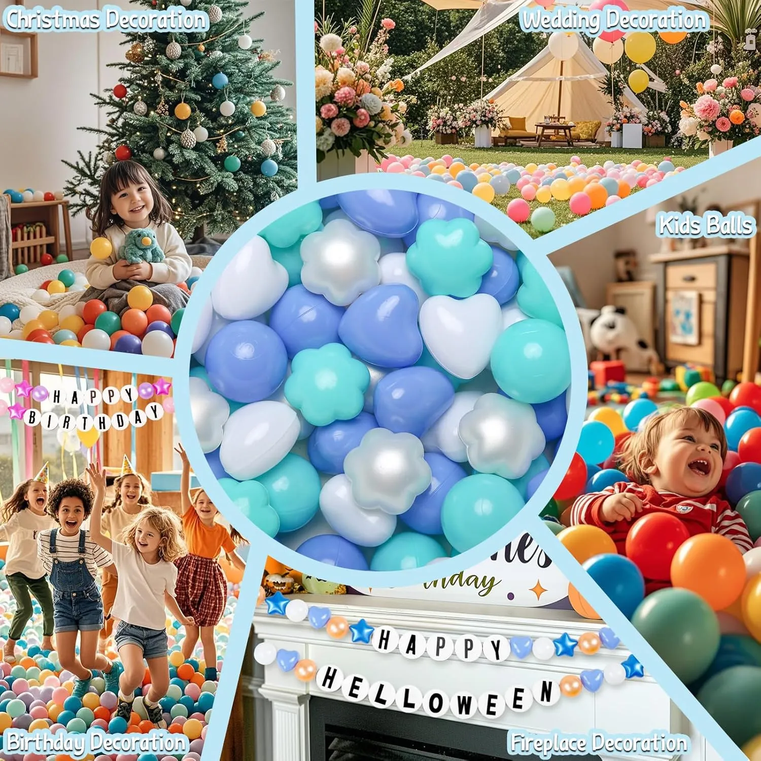 GOGOSO Ball Pit Balls 100 with Flower Heart Shape for Baby Toddler Boys Girl Kids Birthday, Tent,Slides
