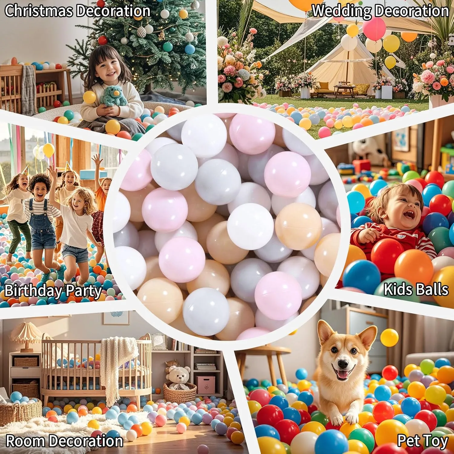 GOGOSO Ball Pit Balls for Toddler, Baby Plastic Playballs Kids Soft Pastel Pelotas Non-Toxic BPA-Free,Pink Grey Beige White,100 Balls