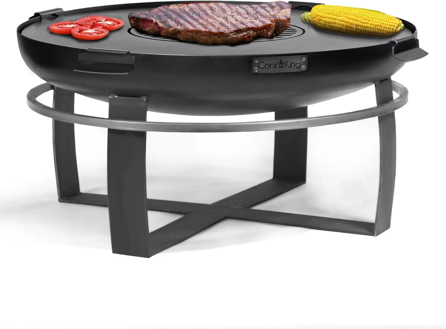 Good Directions Fire Pit Ignition 24" Handcrafted Cooking Fire Pit with Cooking Grill Plate Attachment for Backyard Bonfire Campfire for Outside, Medium Outdoor Firepit, Raw Steel
