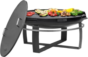 Good Directions Fire Pit Ignition 32" Large Handcrafted Cooking Fire Pit with Grill Plate Attachment and Cover Lid and Wood Burning for Backyard Bonfire Campfire for Outside, Large Outdoor Steel