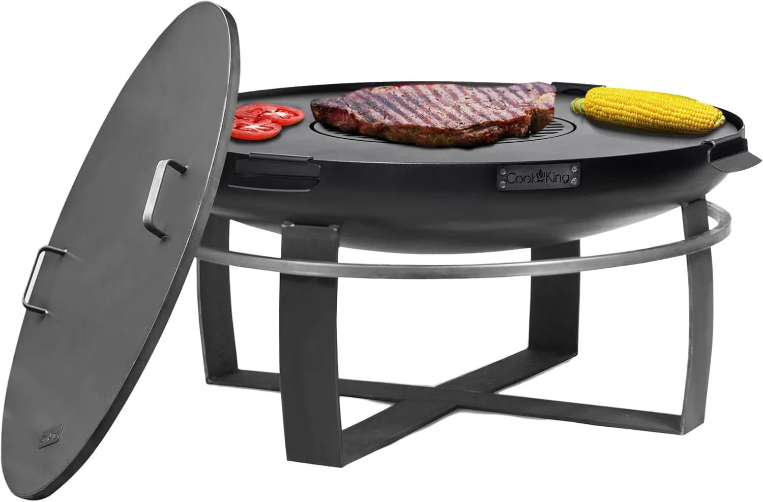 Good Directions Fire Pit Ignition 32" Large Handcrafted Cooking Fire Pit with Grill Plate Attachment and Cover Lid and Wood Burning for Backyard Bonfire Campfire for Outside, Large Outdoor Steel