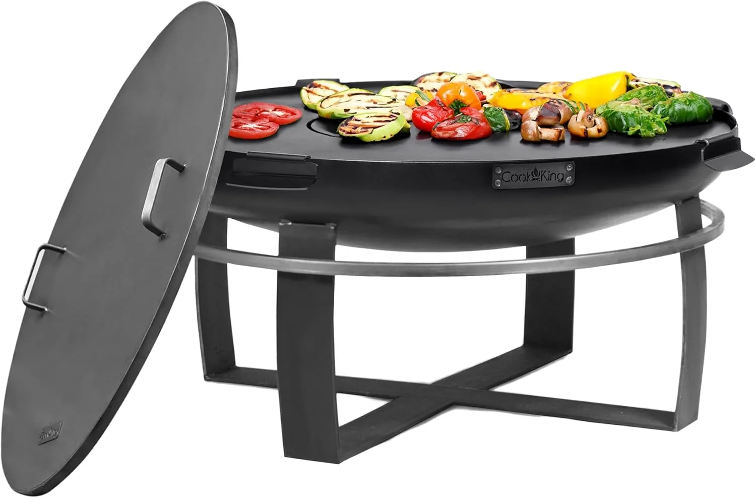 Good Directions Fire Pit Ignition 32" Large Handcrafted Cooking Fire Pit with Grill Plate Attachment and Cover Lid and Wood Burning for Backyard Bonfire Campfire for Outside, Large Outdoor Steel