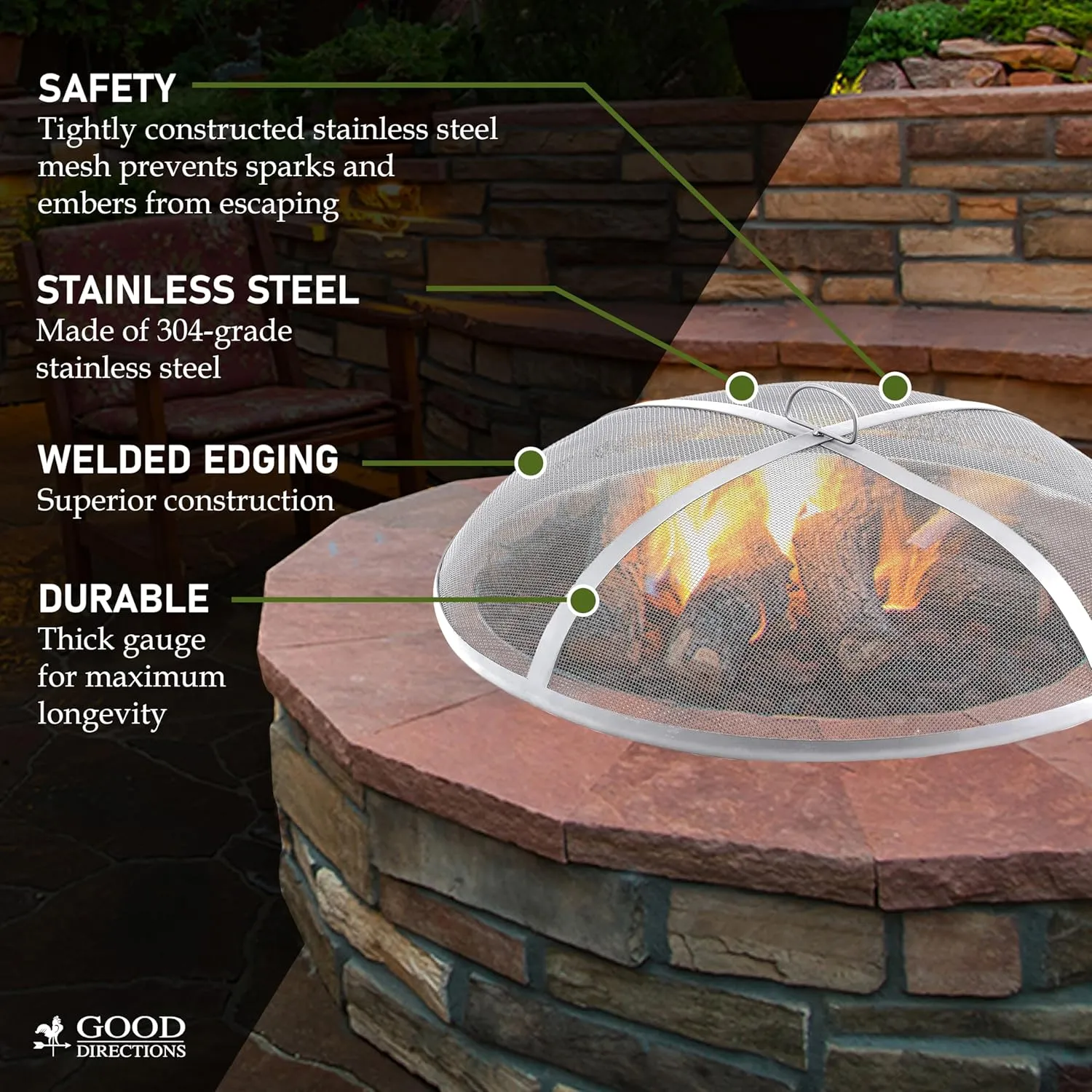 Good Directions Fire Pit Spark Screens, 27" Diameter, Stainless Steel