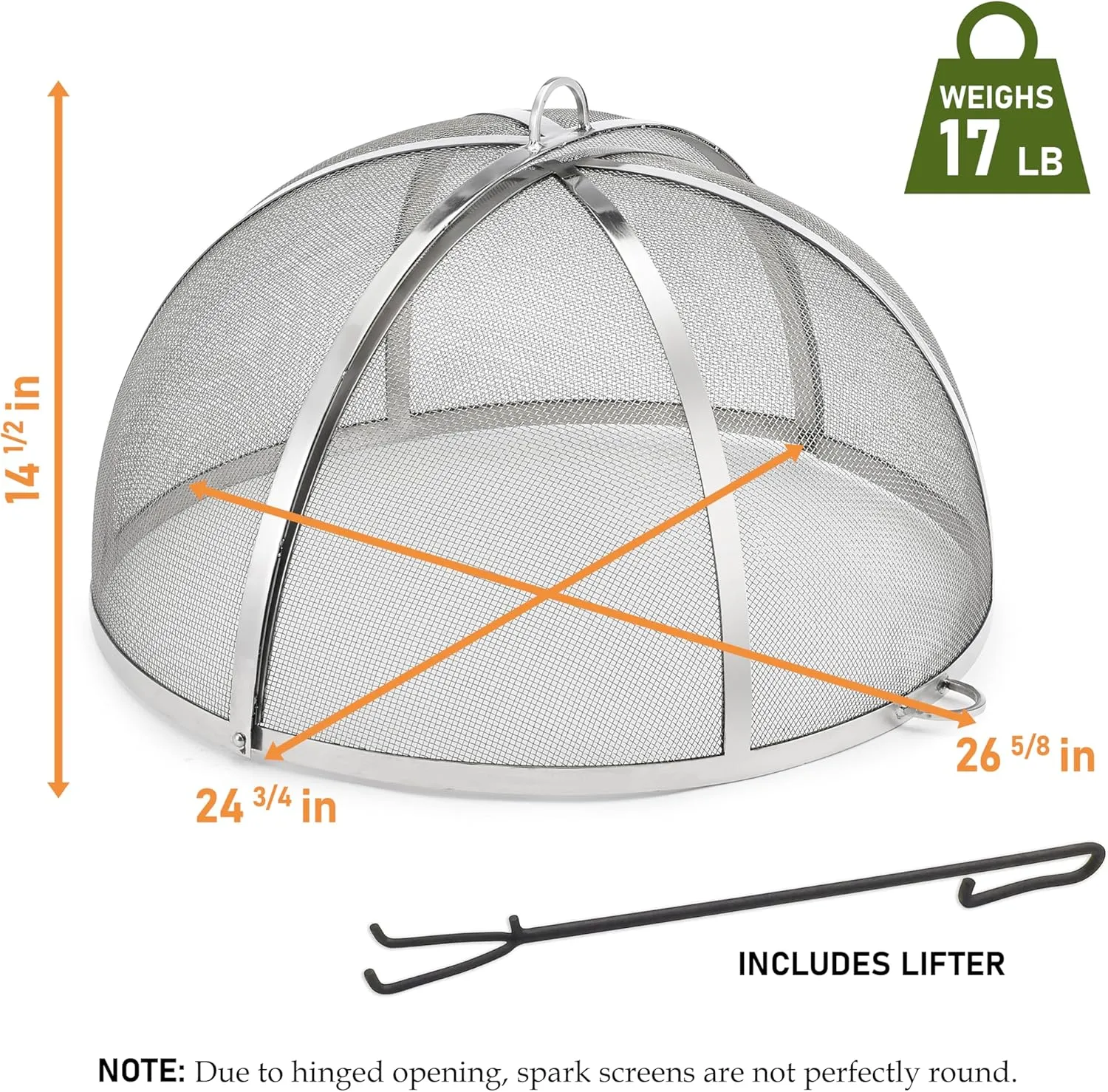 Good Directions Heavy Duty Fire Pit Spark Screen with Lifter, Stainless Steel, Hinged for Easy Access, 24 Inch Diameter