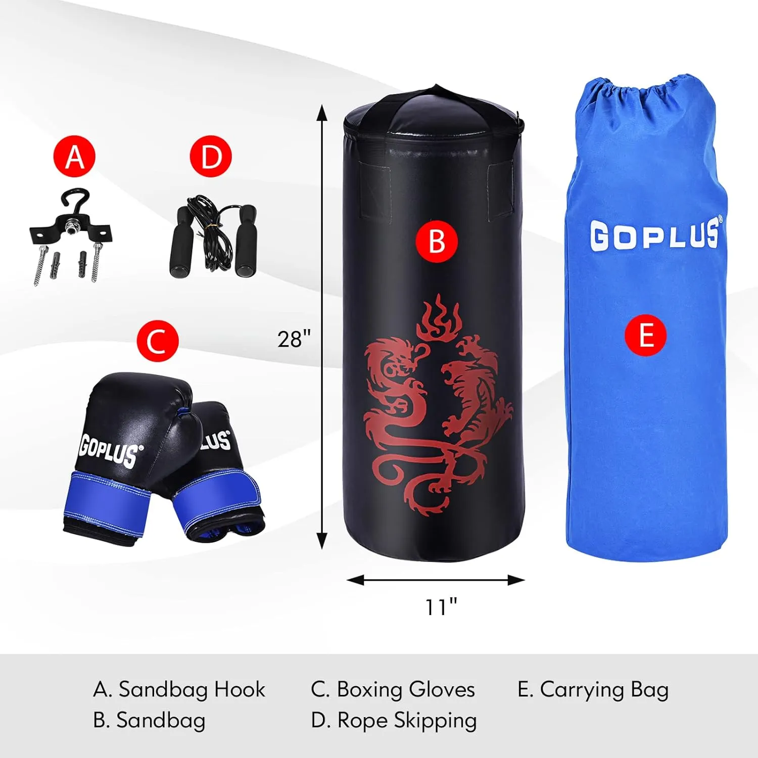 Goplus Punching Bag Set with Gloves, 22LBS/ 40LBS Filled Kick Boxing Bag, Rucksack, Jump Rope, Firm Hook, Heavy Bag for Kids Youth Adults MMA Training, Muay Thai, Krav MAGA, Taekwondo, Karate