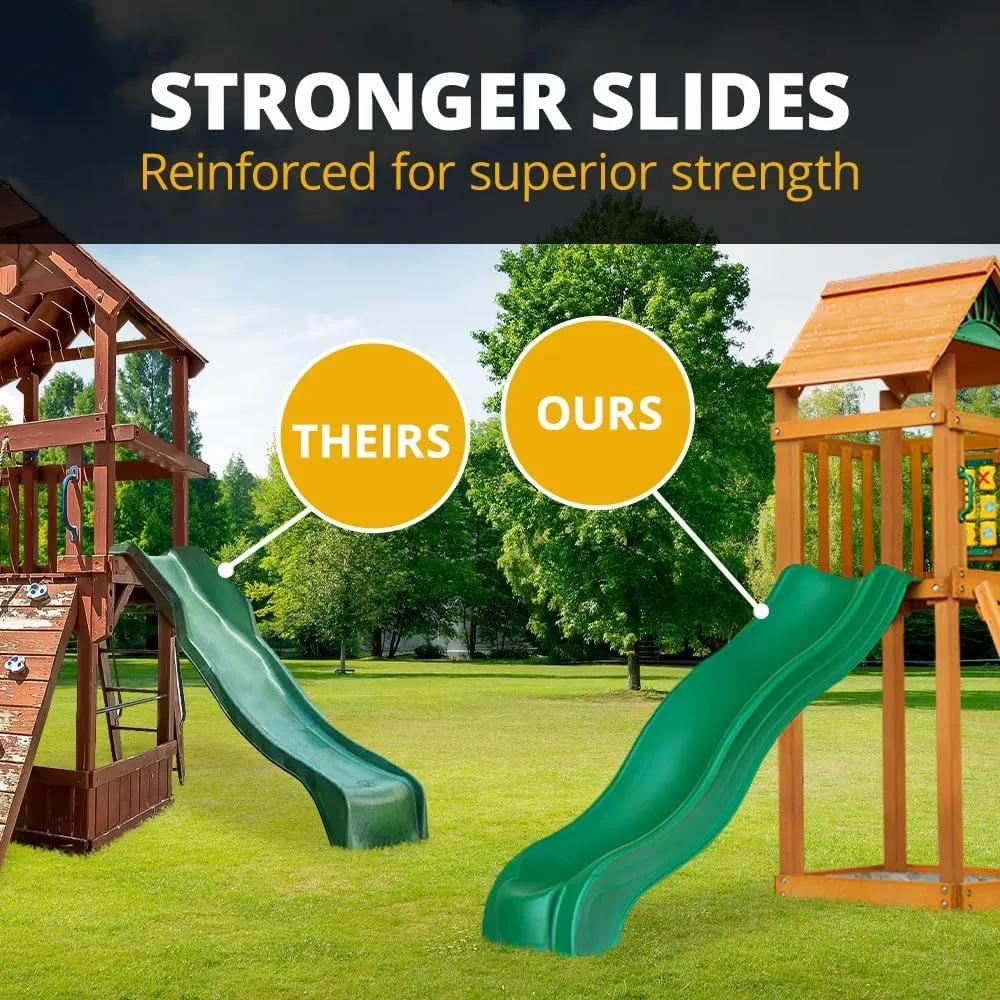 Gorilla Playsets 01-1063-Y Outing Wood Swing Set with Wood Roof & Yellow Slide, Amber