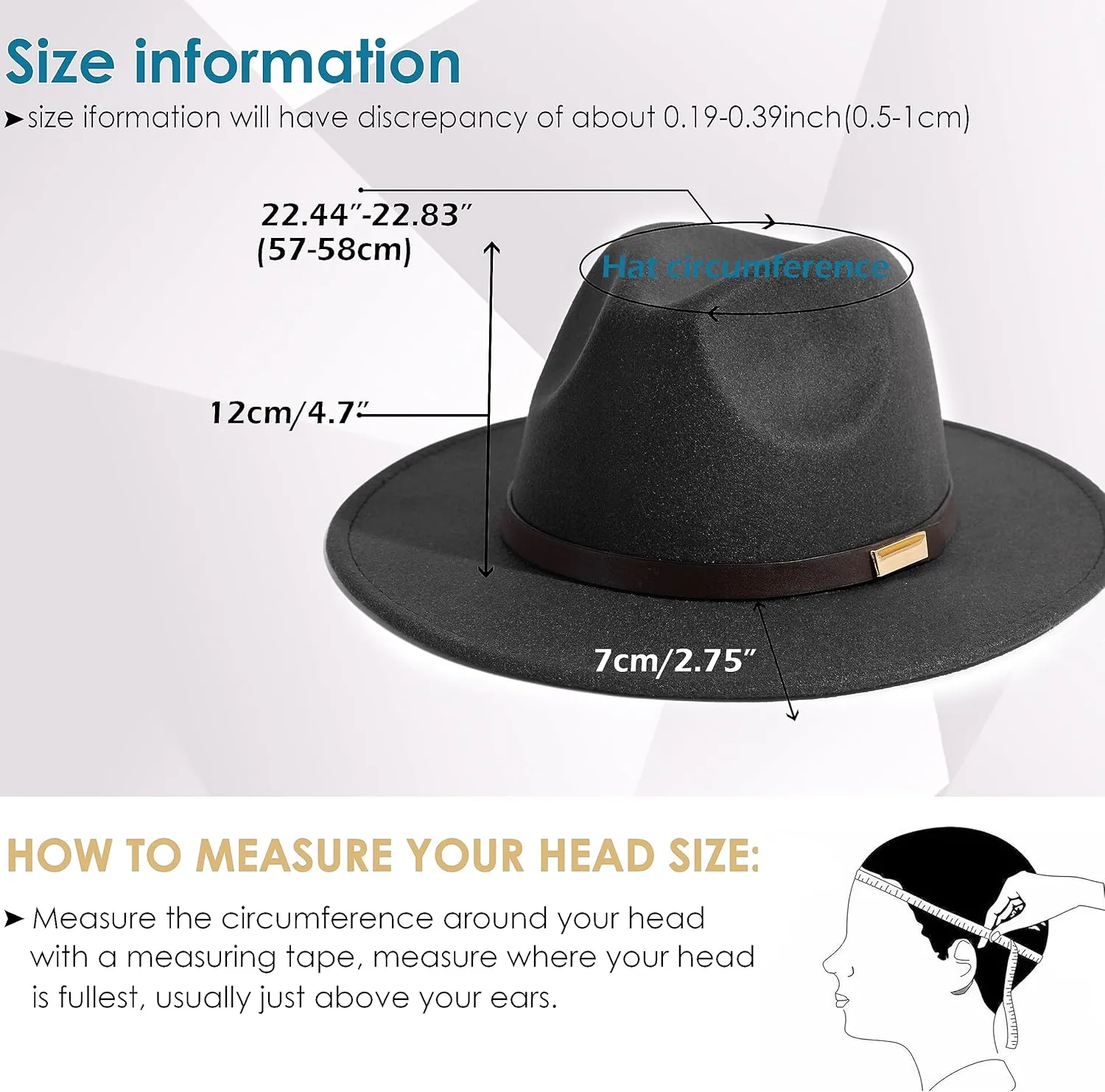Gossifan Fedora Hats for Men Wide Brim Panama Hat with Classic Belt