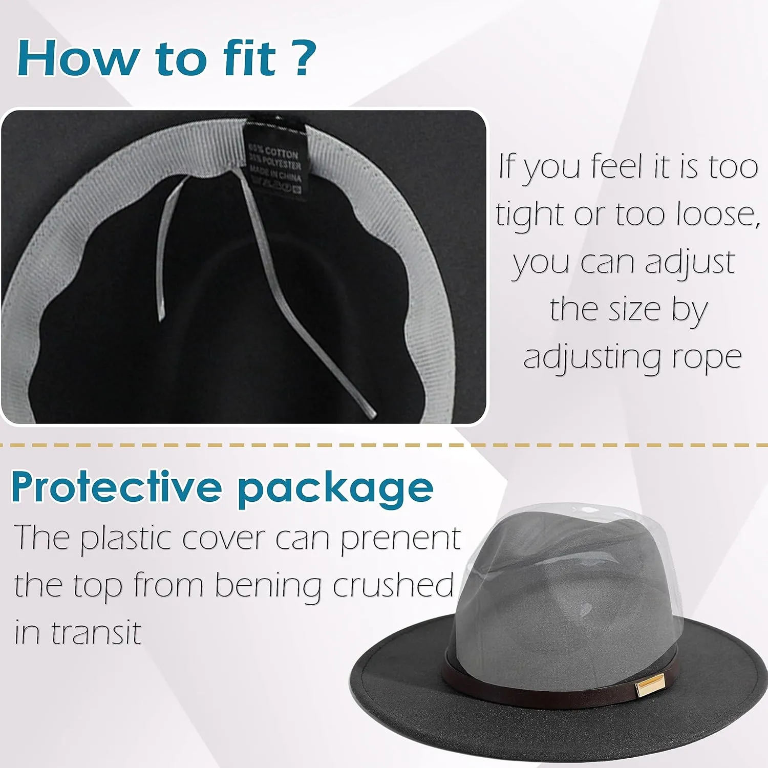 Gossifan Fedora Hats for Men Wide Brim Panama Hat with Classic Belt