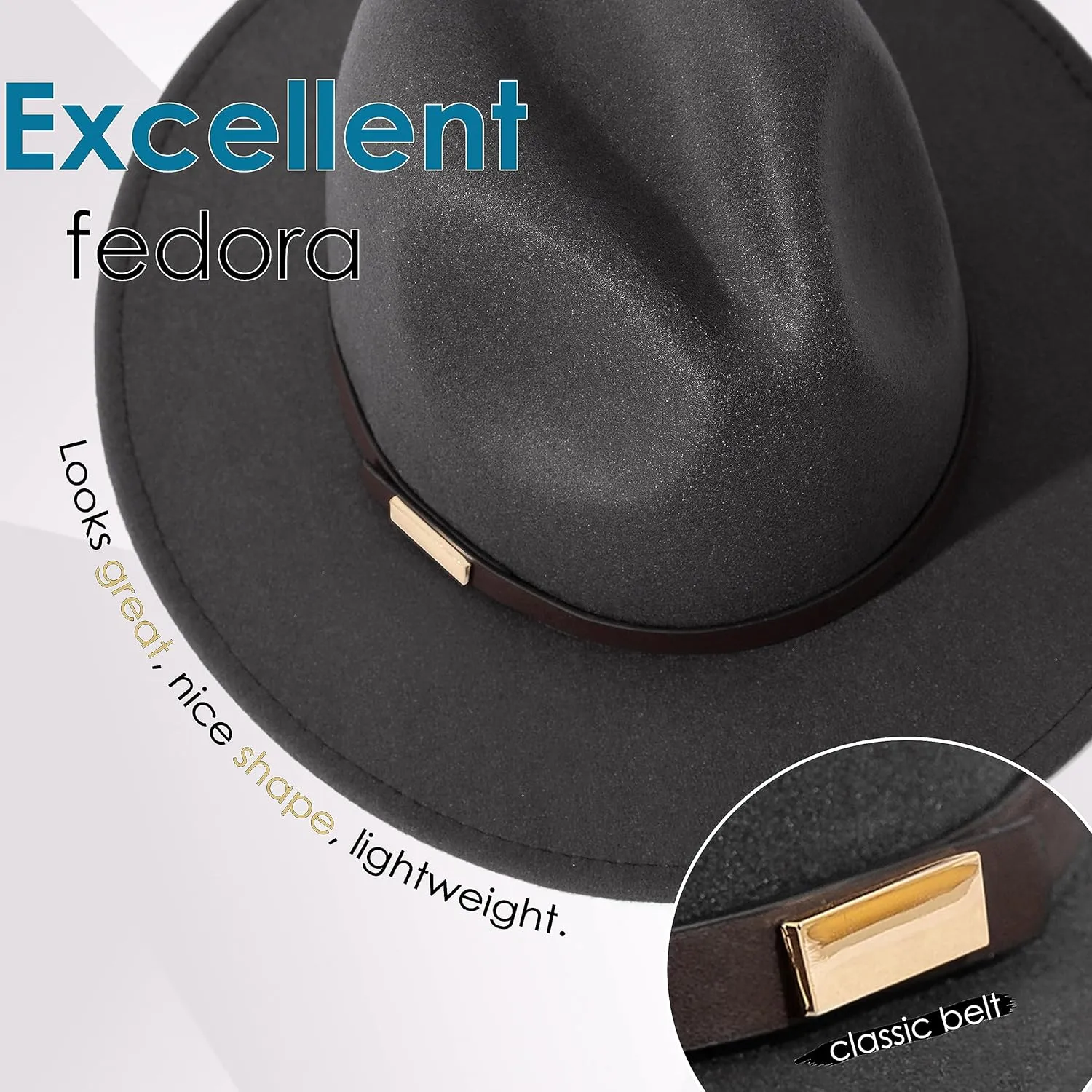Gossifan Fedora Hats for Men Wide Brim Panama Hat with Classic Belt