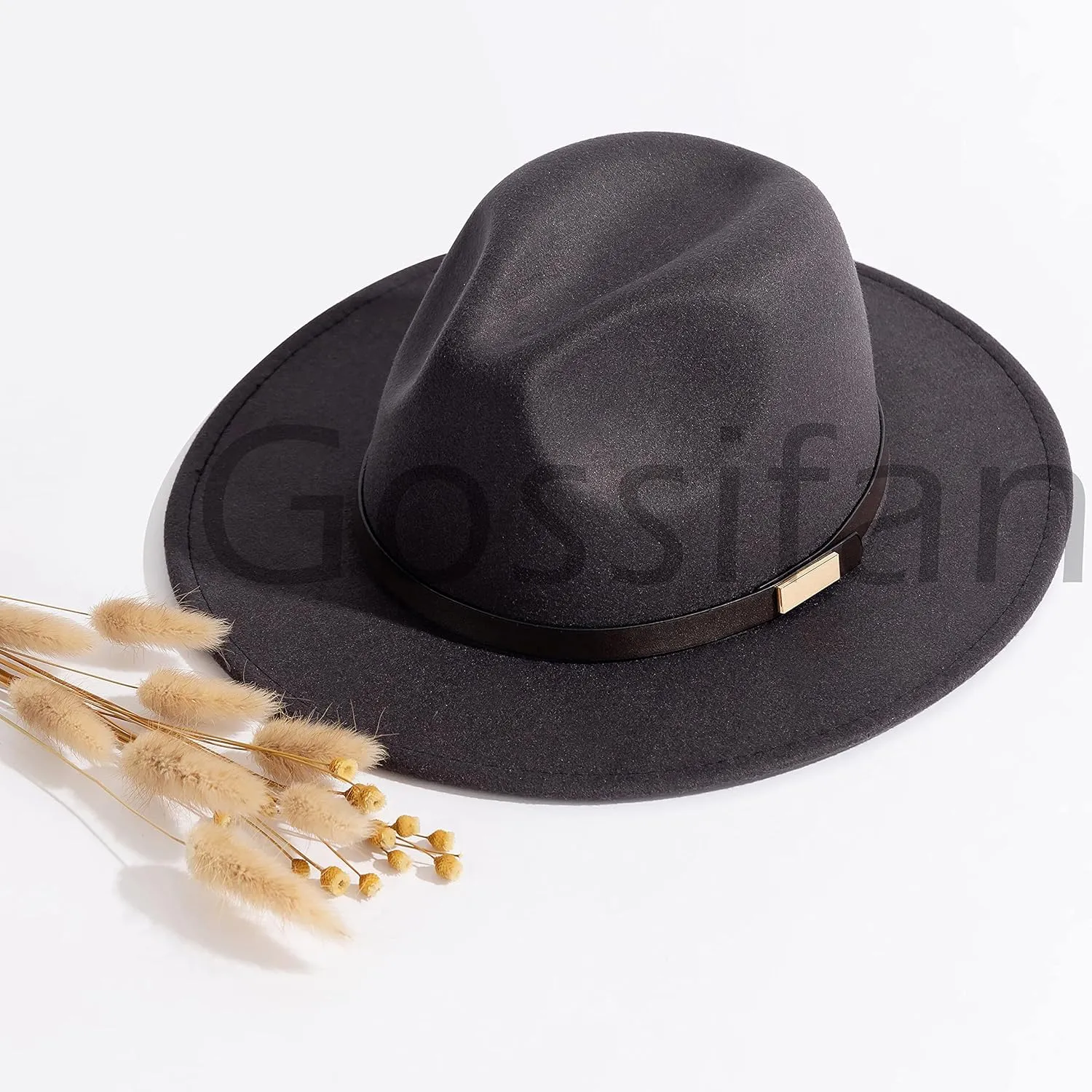 Gossifan Fedora Hats for Men Wide Brim Panama Hat with Classic Belt