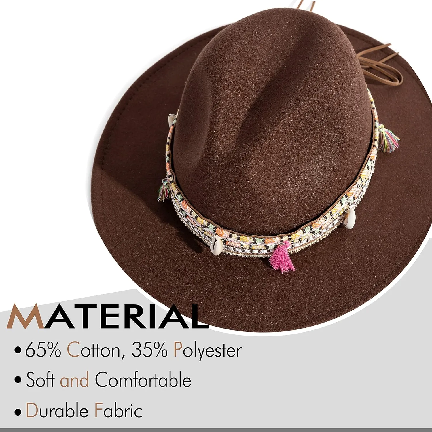 Gossifan Women's Felt Fedora Hat Wide Brim Panama Hats with Tassel