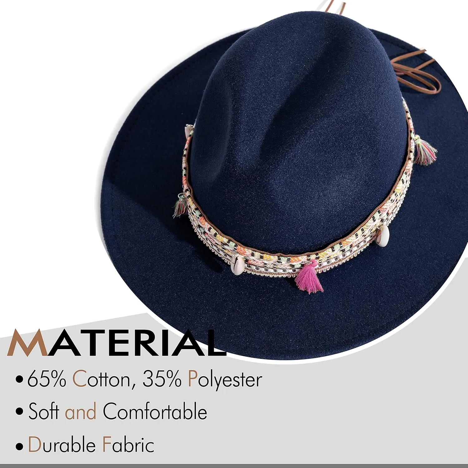 Gossifan Women's Felt Fedora Hat Wide Brim Panama Hats with Tassel