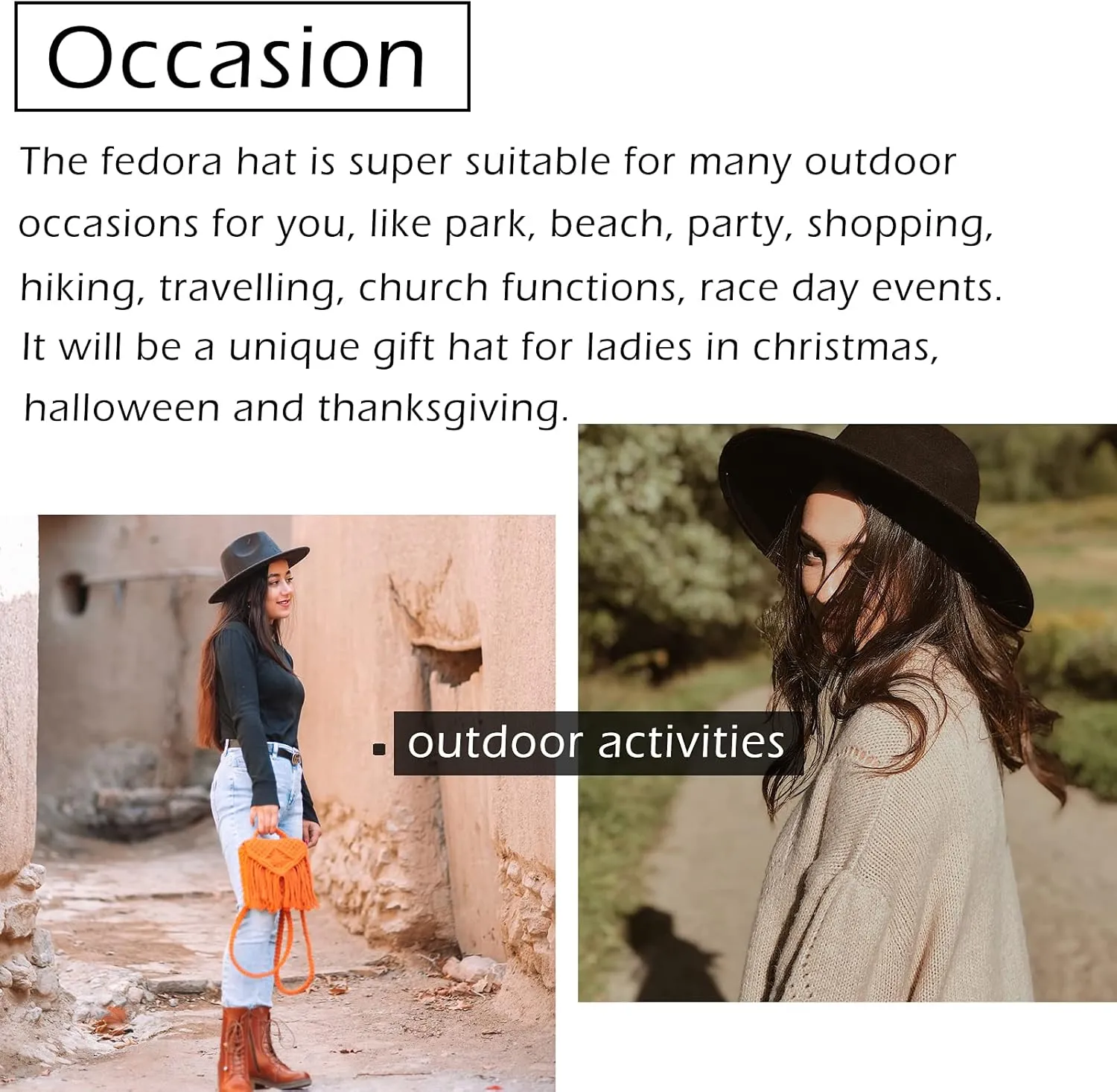 Gossifan Women's Felt Fedora Hat Wide Brim Panama Hats with Tassel