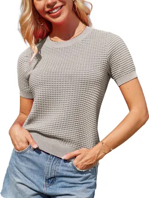 GRACE KARIN Womens Short Sleeve Sweater Crew Neck Summer Sweater Pullovers Tops Lightweight Dressy Casual Knit Blouse