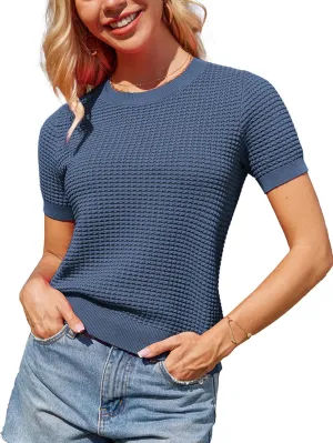 GRACE KARIN Womens Short Sleeve Sweater Crew Neck Summer Sweater Pullovers Tops Lightweight Dressy Casual Knit Blouse