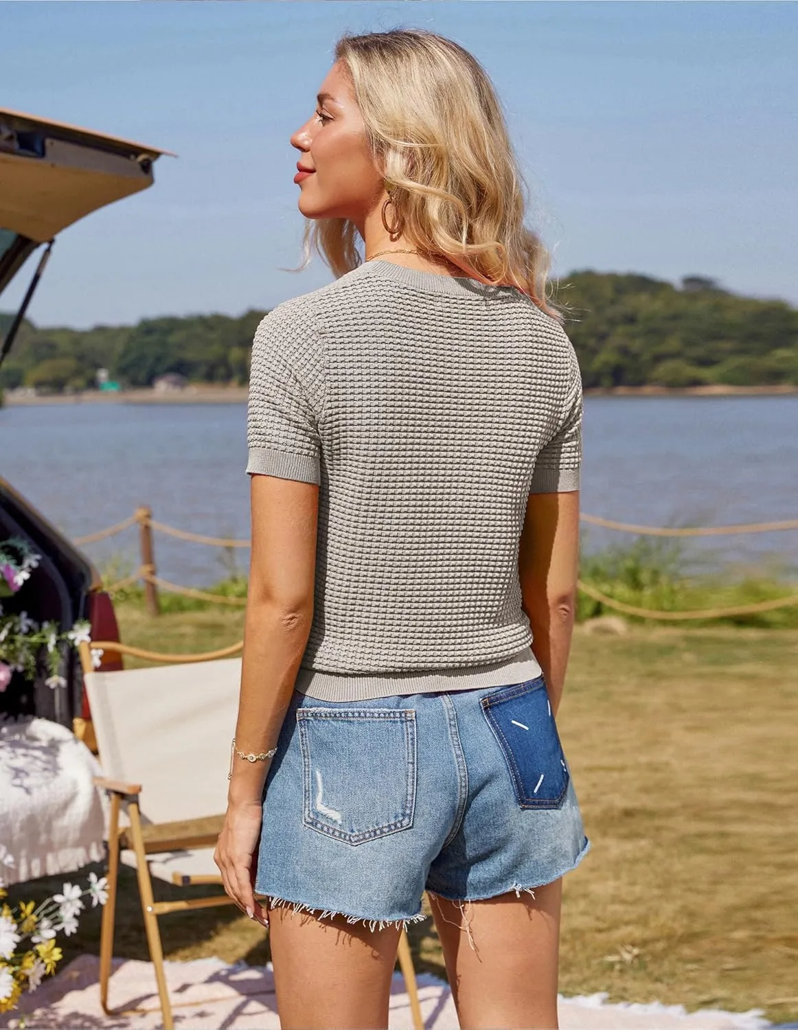 GRACE KARIN Womens Short Sleeve Sweater Crew Neck Summer Sweater Pullovers Tops Lightweight Dressy Casual Knit Blouse