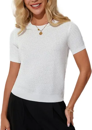 GRACE KARIN Womens Short Sleeve Sweater Crew Neck Summer Sweater Pullovers Tops Lightweight Dressy Casual Knit Blouse