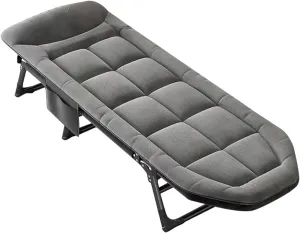 Gray, Folding Camping Cot for Adults with Mattress, Heavy Duty 6-Position Adjustable Chaise Lounge Chair, Portable Sleeping Bed for Outdoor,Tents,Fishing,Picnic,Hospital,Guest Bed