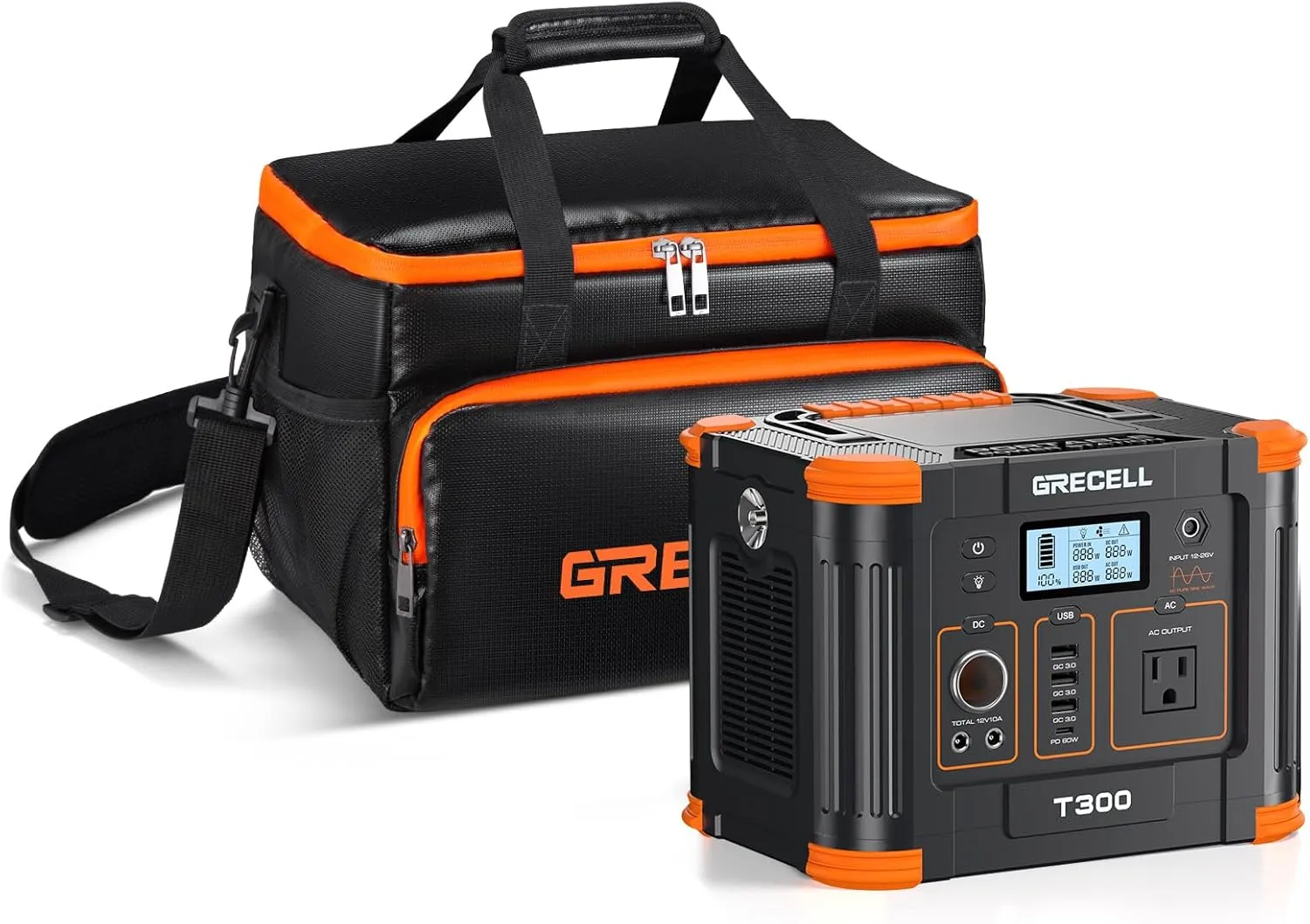 GRECELL Portable Power Station 330W Solar Generator with Fire-proof Carrying Case Bag, Fast Charging Emergency Power Backup Battery with Waterproof Camping Travel Storage Case Bag