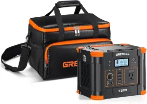 GRECELL Portable Power Station 330W Solar Generator with Fire-proof Carrying Case Bag, Fast Charging Emergency Power Backup Battery with Waterproof Camping Travel Storage Case Bag