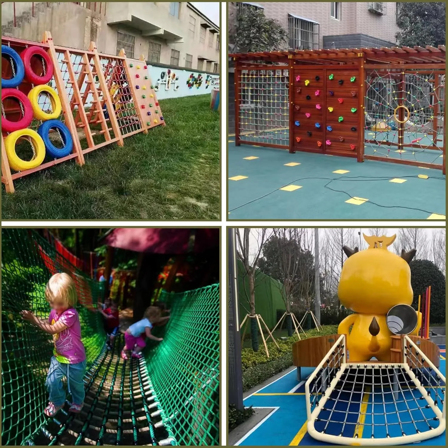 Green Rope Climbing Ladder - Indoor Climbing Net, Outdoor Cargo Webbing Net, 100% Polyester Fiber Rope Ladder, with Installation Drill Bit and Binding Rope. (Set5: 6V * 12H (108" L * 45" W))