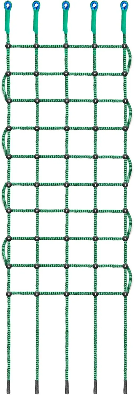 Green Rope Climbing Ladder - Indoor Climbing Net, Outdoor Cargo Webbing Net, 100% Polyester Fiber Rope Ladder, with Installation Drill Bit and Binding Rope. (Set5: 6V * 12H (108" L * 45" W))