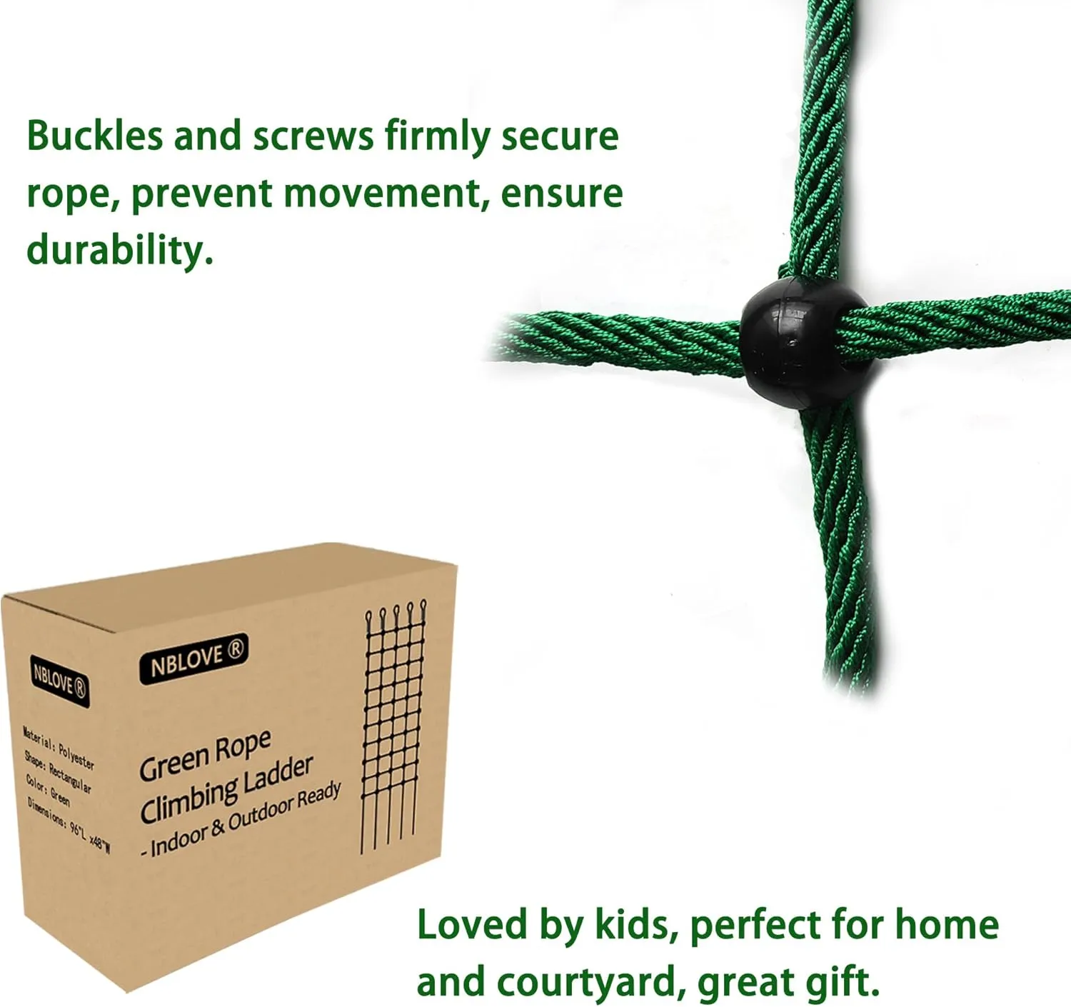 Green Rope Climbing Ladder - Indoor Climbing Net, Outdoor Cargo Webbing Net, 100% Polyester Fiber Rope Ladder, with Installation Drill Bit and Binding Rope. (Set5: 6V * 12H (108" L * 45" W))