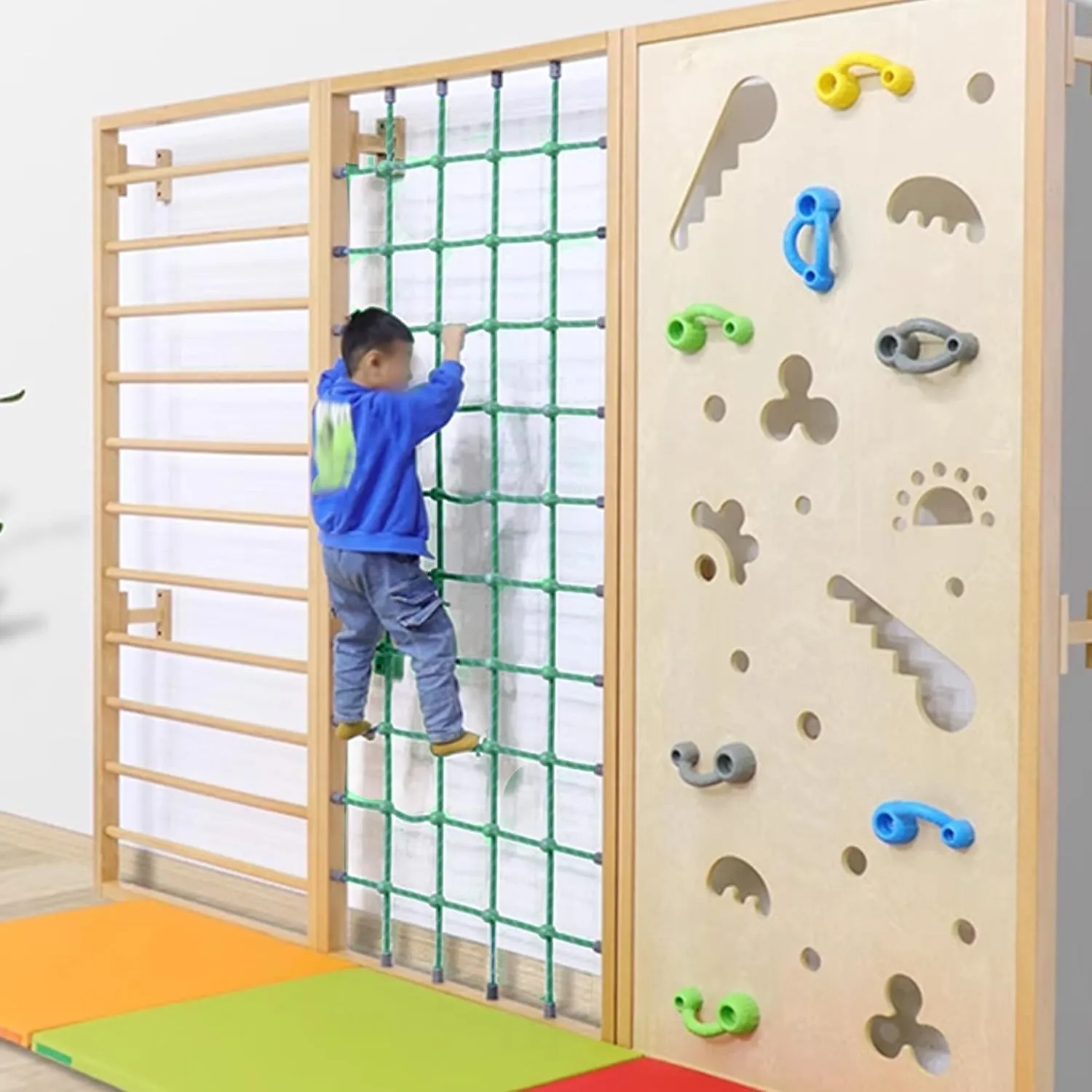 Green Rope Climbing Ladder - Indoor Climbing Net, Outdoor Cargo Webbing Net, 100% Polyester Fiber Rope Ladder, with Installation Drill Bit and Binding Rope. (Set5: 6V * 12H (108" L * 45" W))