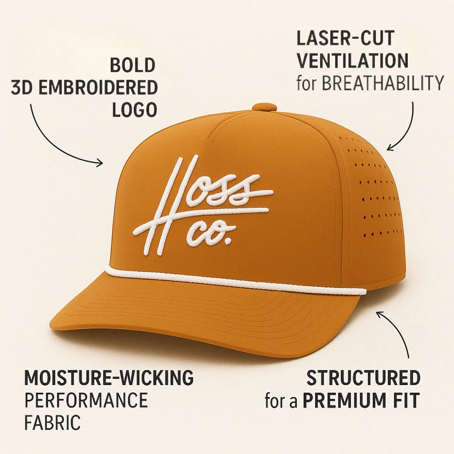 Grey Rope Adjustable Snapback Hat - Waterproof 5-Panel Baseball Cap | Laser-Cut Perforations for Breathability