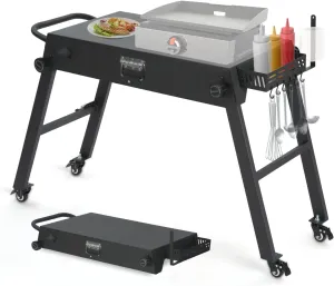 Grill Cart for Blackstone Griddle, Portable Griddle Table - Fits 17” or 22” Tabletop Grill, Foldable Ninja Woodfire Grill & Blackstone Griddle Stand for Outdoor with Wheels Black Color