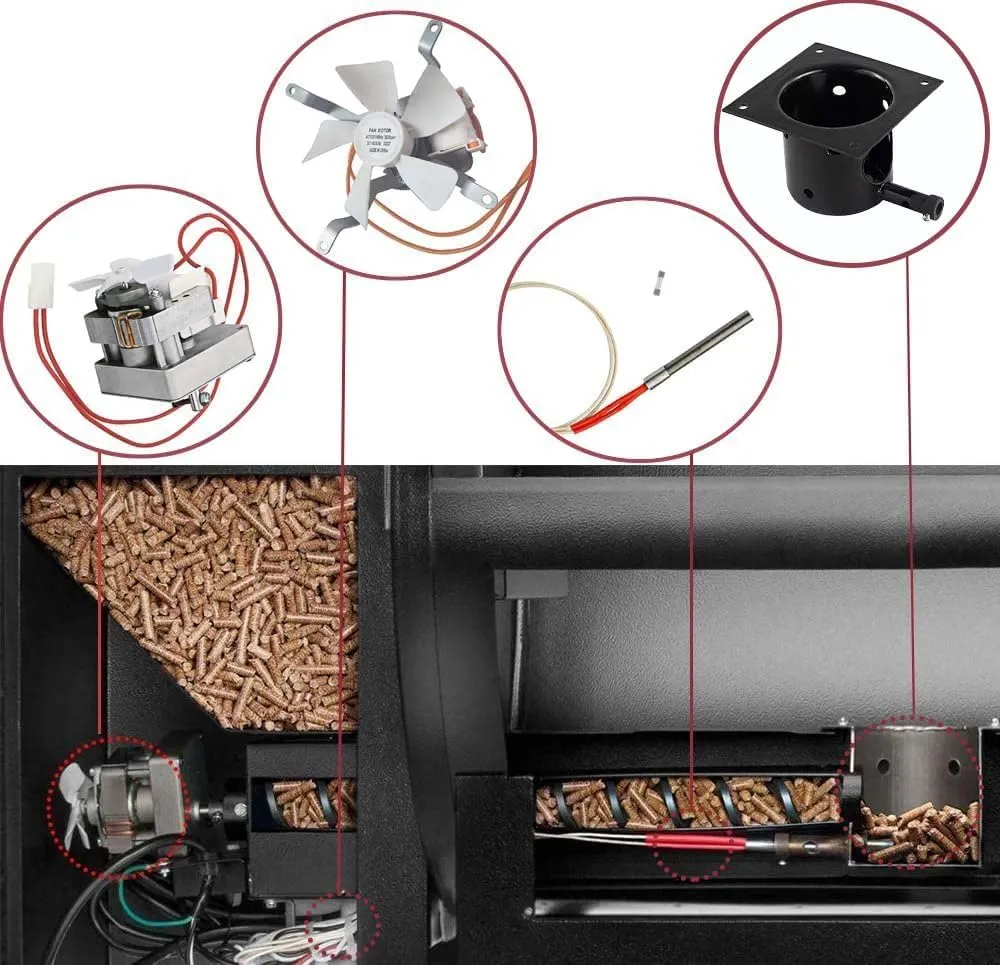 Grill Replacement Parts Kit-Auger Motor, Grill Induction Fan, Fire Burn Pot and Hot Rod Ignitor for Traeger Pit Boss Camp Chef Wood Pellet Grills,with Screws and Fuse