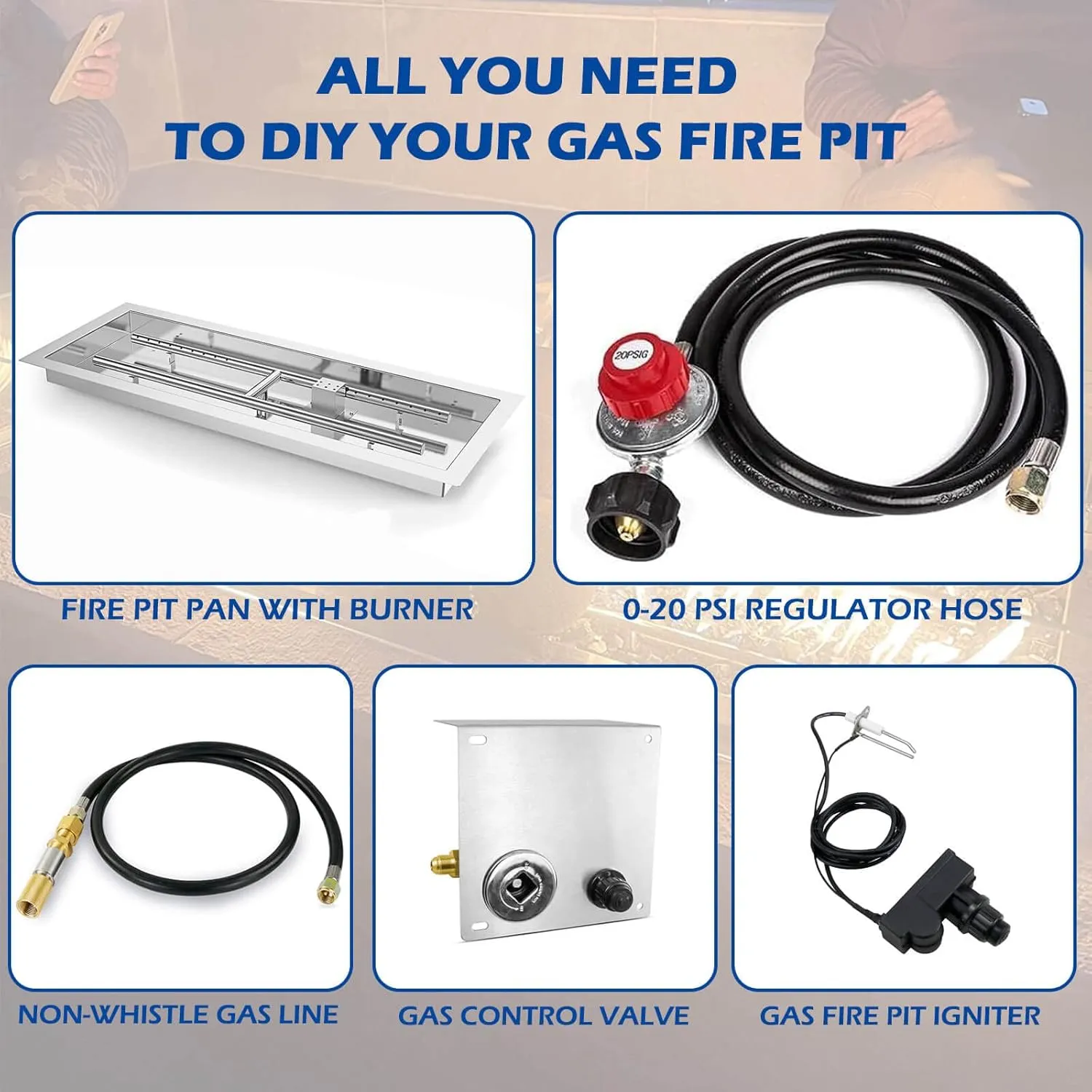 GRISUN Drop-in Fire Pit Kit 36 x 12 Inch, H-Shape Burner with Pan, Comes with Upgraded Spark Ignition Kit for Gas Fire Pit, Fire Pit Table Insert Stainless Steel for Indoor Outdoor Decoration