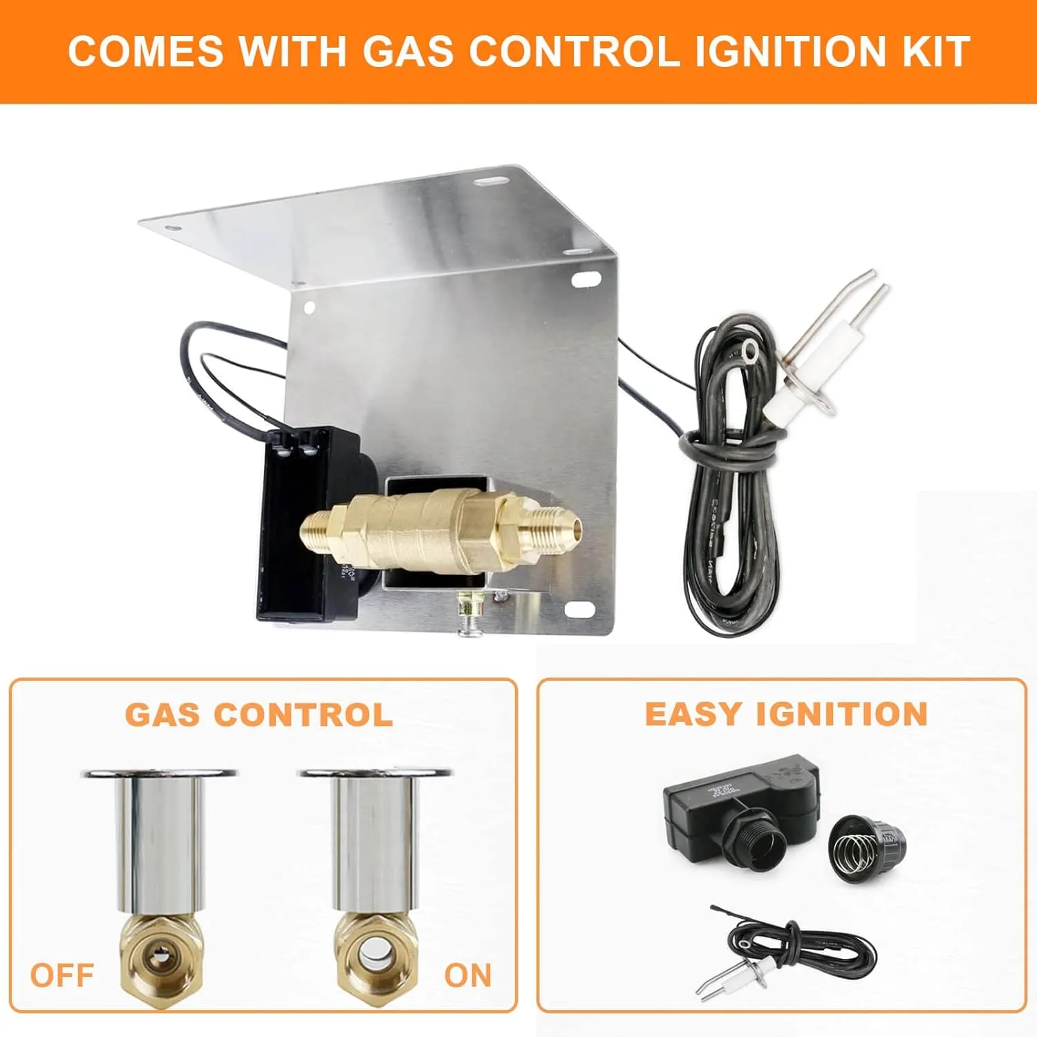 GRISUN Fire Pit Burner Ring Kit 24 Inch, Propane Firepit Kit, Come with Propane Fire Pit Hose Kit and Upgraded Gas Control Spark Ignition Kit, DIY Round Gas Fire Pit Kit, Stainless Steel