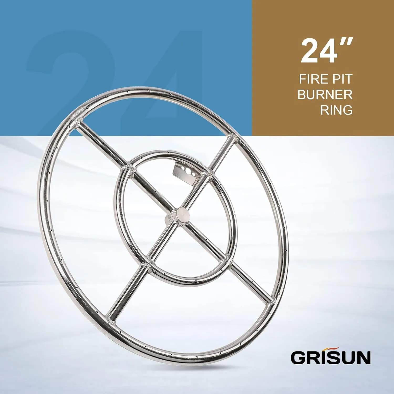 GRISUN Fire Pit Burner Ring Kit 24 Inch, Propane Firepit Kit, Come with Propane Fire Pit Hose Kit and Upgraded Gas Control Spark Ignition Kit, DIY Round Gas Fire Pit Kit, Stainless Steel