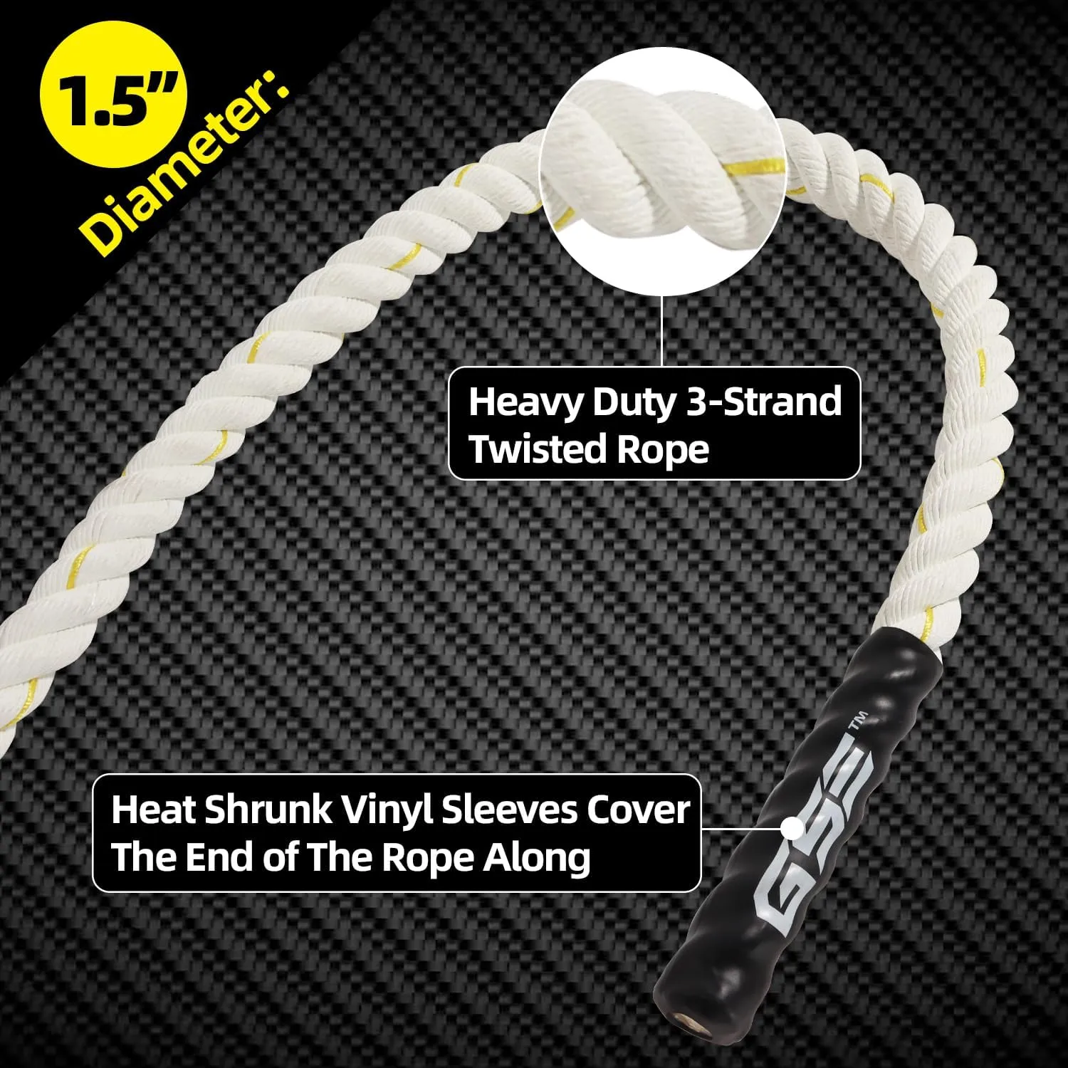 GSE Games & Sports Expert Gym Climbing Rope, Polyester Workout Rope for Indoor/Outdoor and Home Workouts, Great for Climbing Exercises, Strength Training - 6,10,15,20,25,30 Feet Lengths Available
