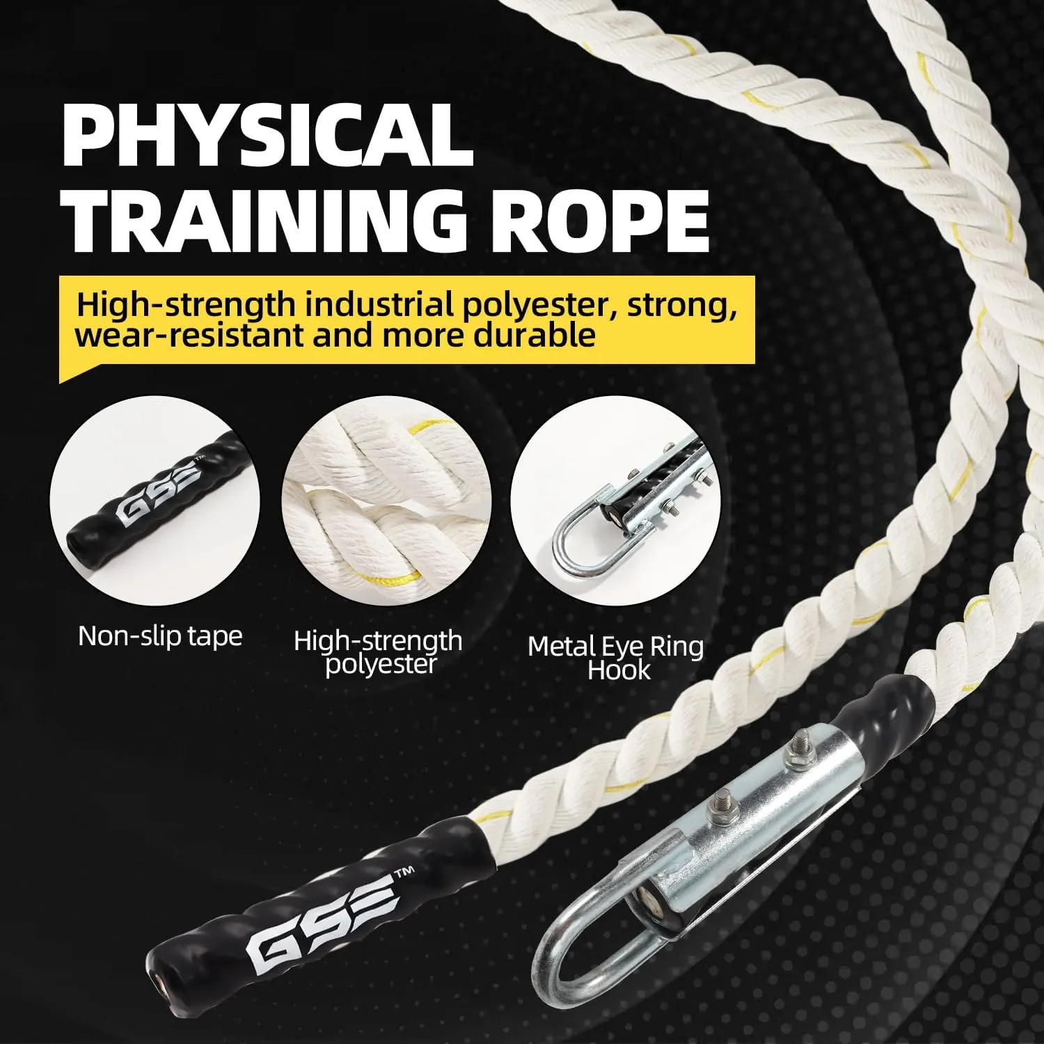 GSE Games & Sports Expert Gym Climbing Rope, Polyester Workout Rope for Indoor/Outdoor and Home Workouts, Great for Climbing Exercises, Strength Training - 6,10,15,20,25,30 Feet Lengths Available