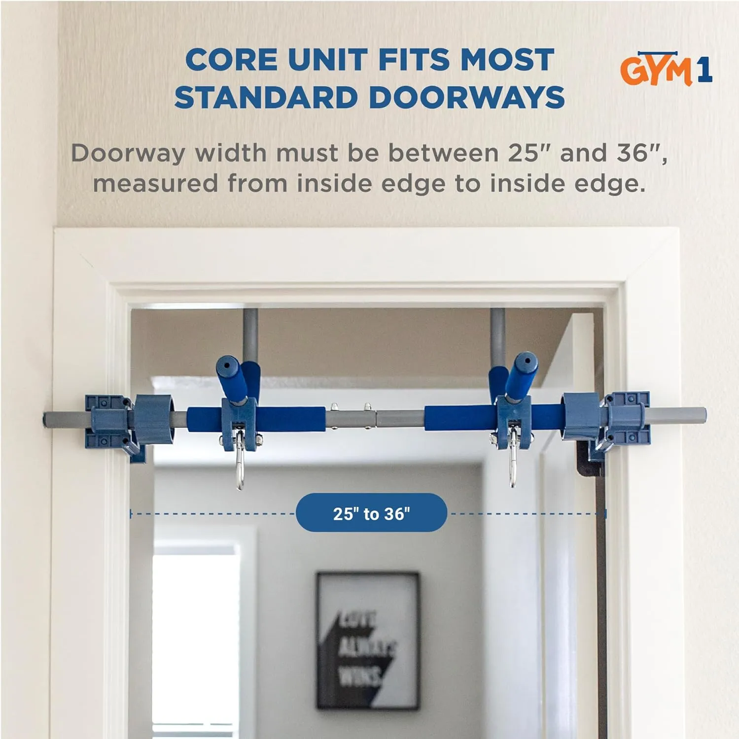 Gym1 2-Piece Doorway Gym for Kids, Includes Door Sensory Swing, Indoor Pull-Up Bar for Adults, Rings, Hanging Trapeze, Ladder & Knotted Rope, Holds Up to 300 Lbs - Blue