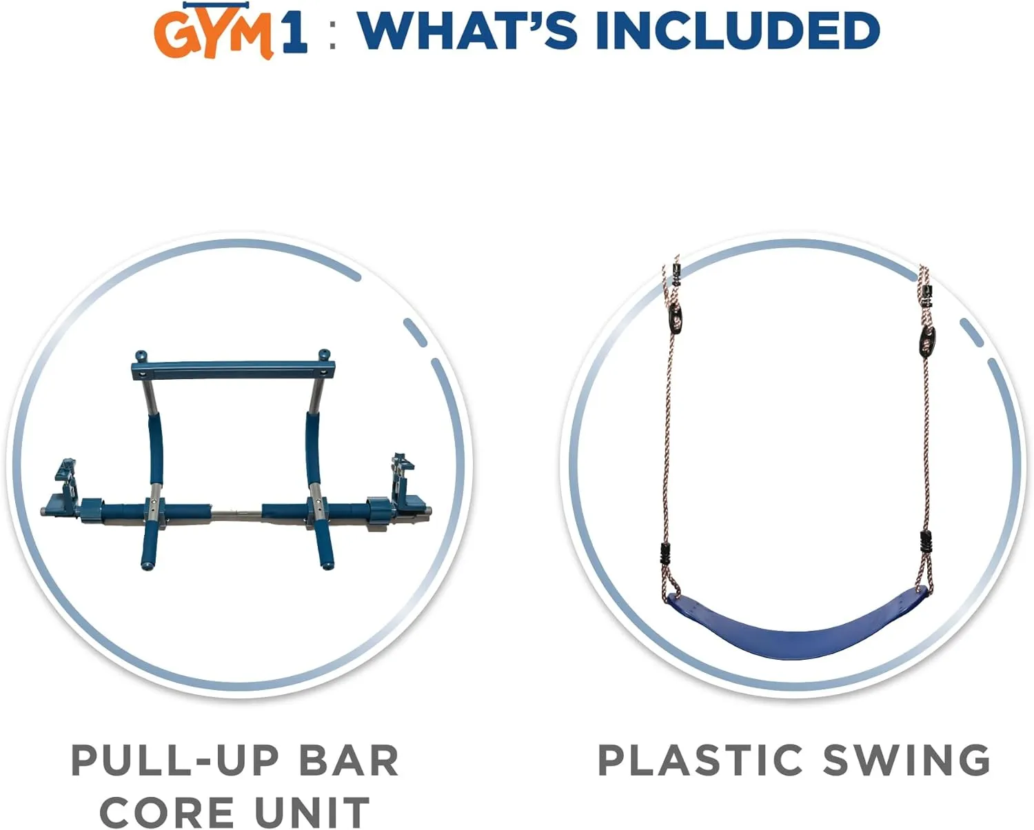 Gym1 2-Piece Doorway Gym for Kids, Includes Door Sensory Swing, Indoor Pull-Up Bar for Adults, Rings, Hanging Trapeze, Ladder & Knotted Rope, Holds Up to 300 Lbs - Blue