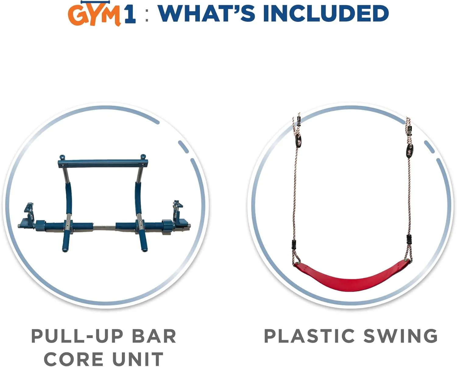 Gym1 2-Piece Doorway Gym for Kids, Includes Door Sensory Swing, Indoor Pull-Up Bar for Adults, Rings, Hanging Trapeze, Ladder & Knotted Rope, Holds Up to 300 Lbs - Red