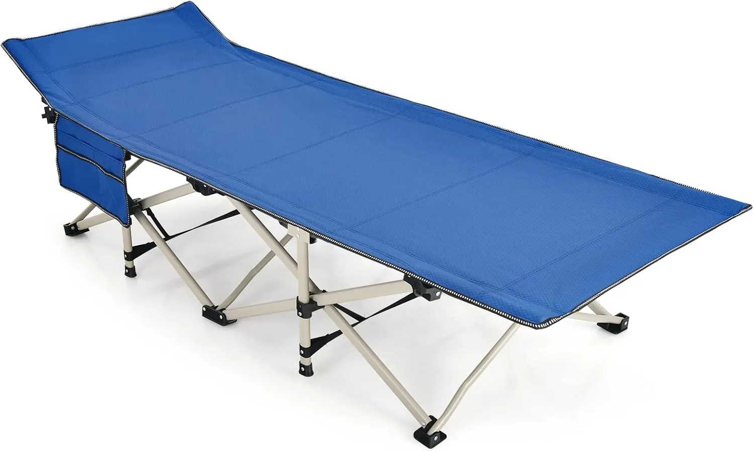 GYMAX Camping Cot, 882 LBS Folding Camping Cot for Adult with Carry Bag & Side Pocket, Heavy Duty Quick Folding Design Camping Bed for Sleeping/Nap, Portable Lightweight Military Cot (1, Blue)