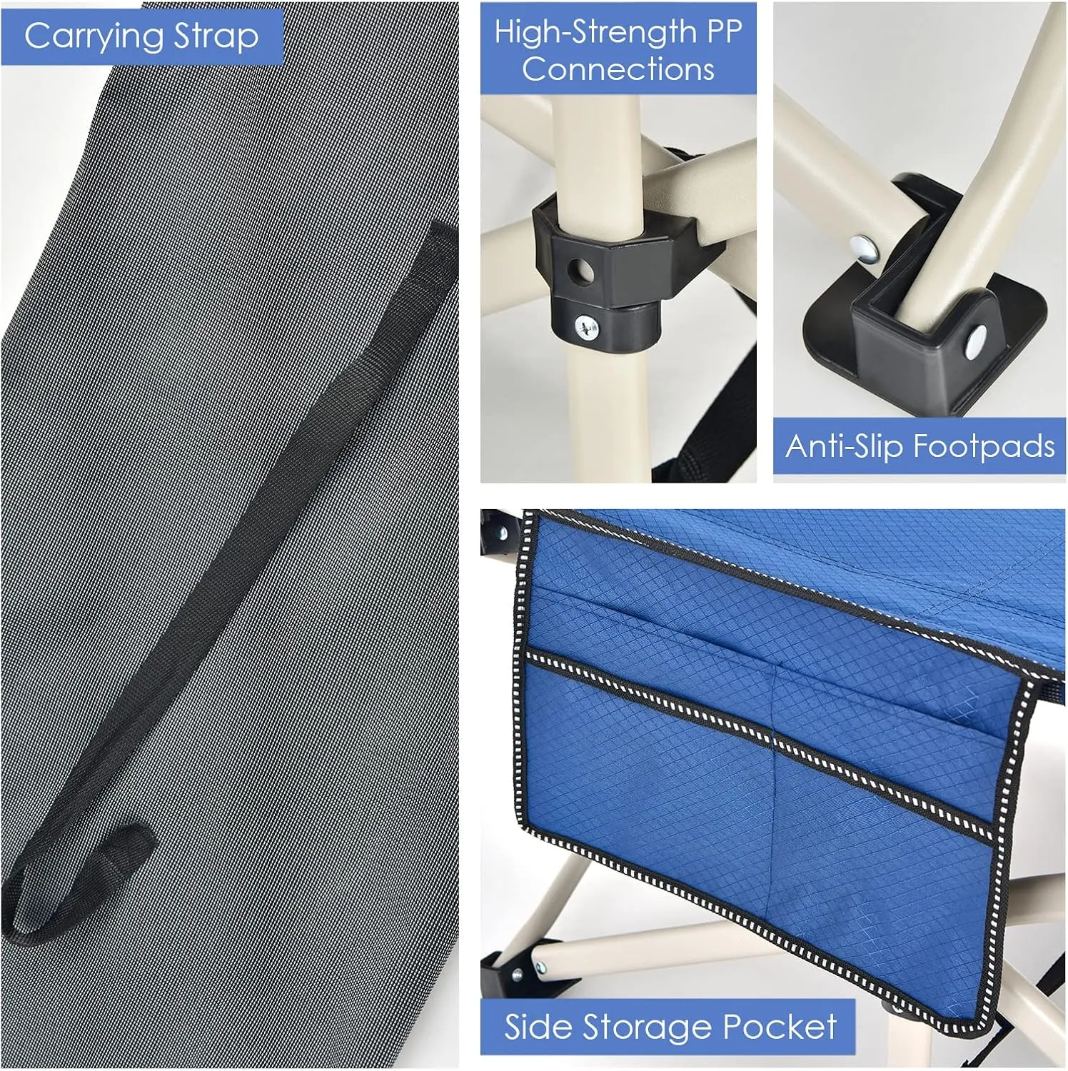 GYMAX Camping Cot, 882 LBS Folding Camping Cot for Adult with Carry Bag & Side Pocket, Heavy Duty Quick Folding Design Camping Bed for Sleeping/Nap, Portable Lightweight Military Cot (1, Blue)