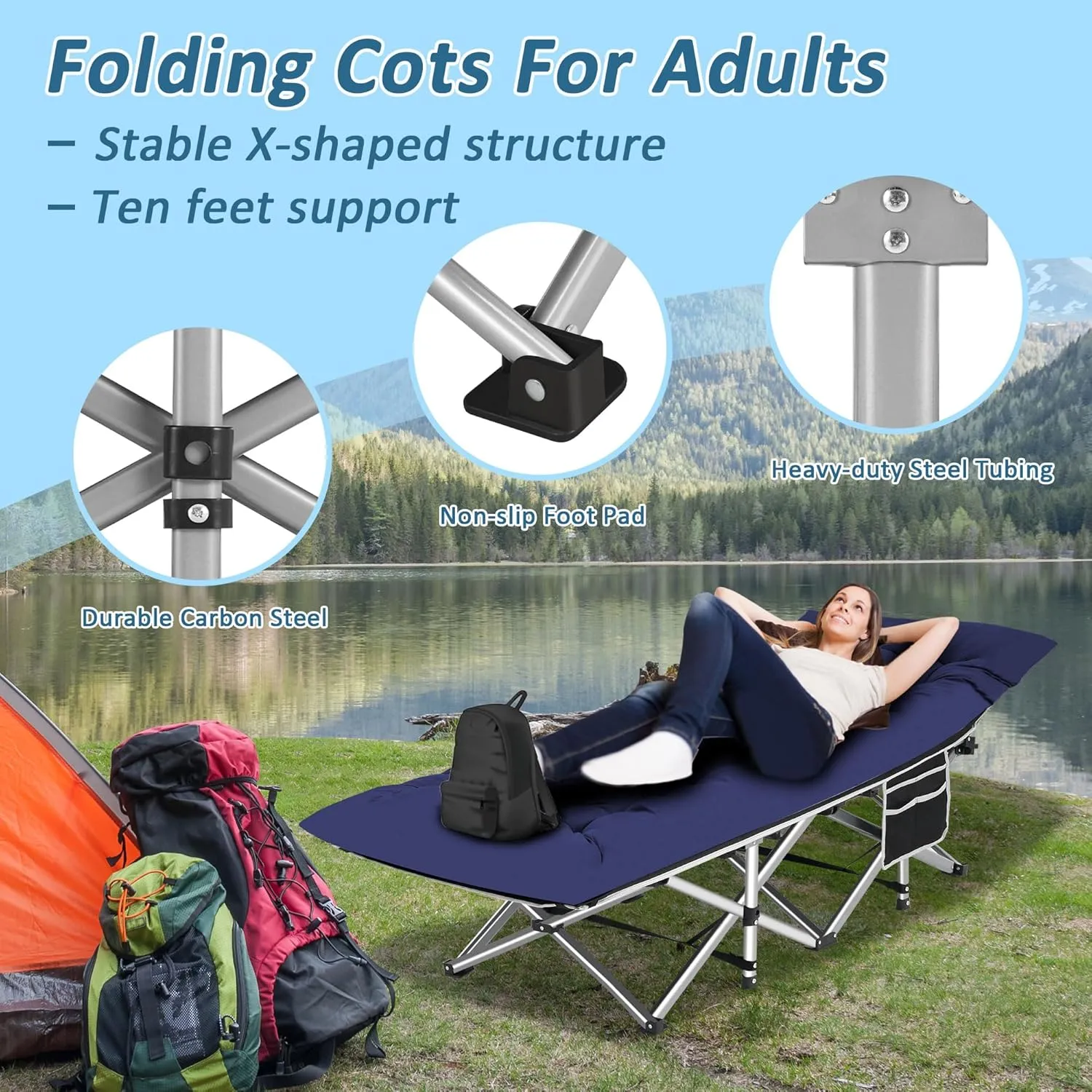HABUTWAY Camping Cot, Portable Camping Cot for Adult, 28" Wide Sleeping Cot Max Load 600LBS with Thick Mattress and Carry Bag, Portable Camping Bed for Outdoor Camping/Office, Home Nap