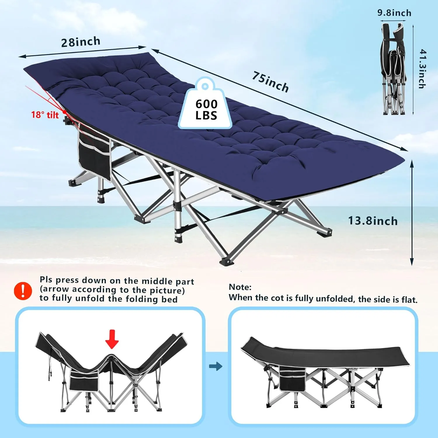 HABUTWAY Camping Cot, Portable Camping Cot for Adult, 28" Wide Sleeping Cot Max Load 600LBS with Thick Mattress and Carry Bag, Portable Camping Bed for Outdoor Camping/Office, Home Nap
