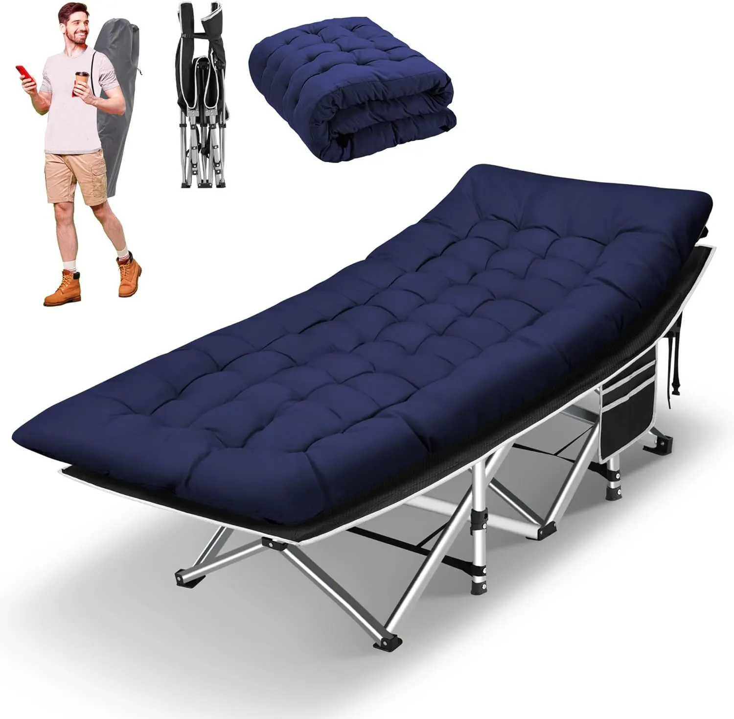 HABUTWAY Camping Cot, Portable Camping Cot for Adult, 28" Wide Sleeping Cot Max Load 600LBS with Thick Mattress and Carry Bag, Portable Camping Bed for Outdoor Camping/Office, Home Nap