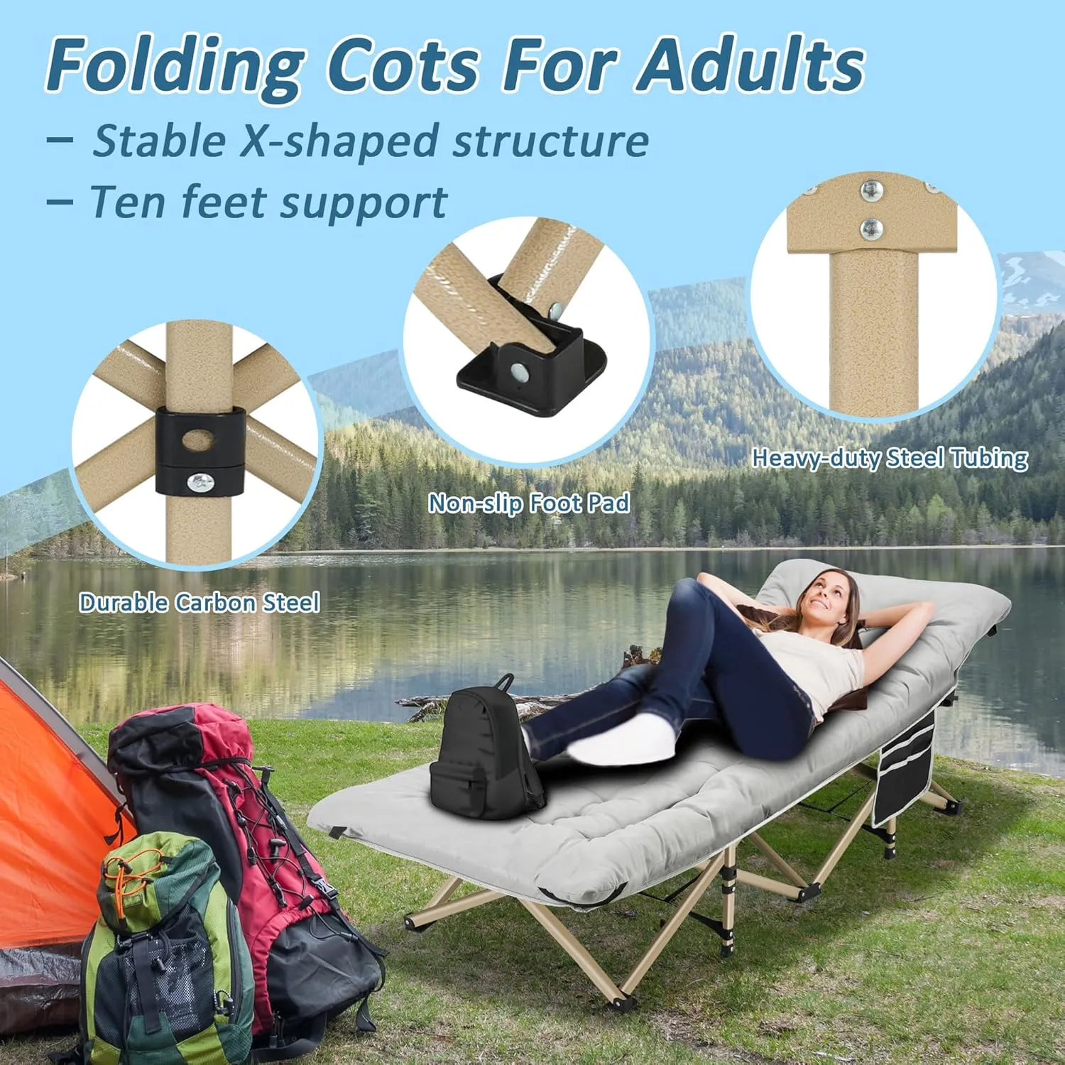 HABUTWAY Camping Cot, Portable Camping Cot for Adult, 28" Wide Sleeping Cot Max Load 600LBS with Thick Mattress and Carry Bag, Portable Camping Bed for Outdoor Camping/Office, Home Nap
